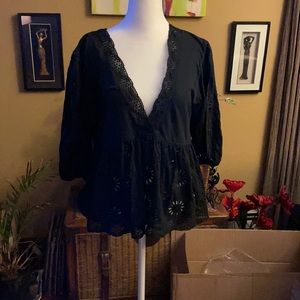 Free People Black Eyelet Top Sz M